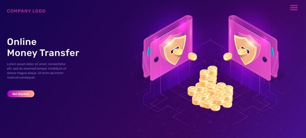 Carteras isométricas de transferencia de dinero en línea con monedas