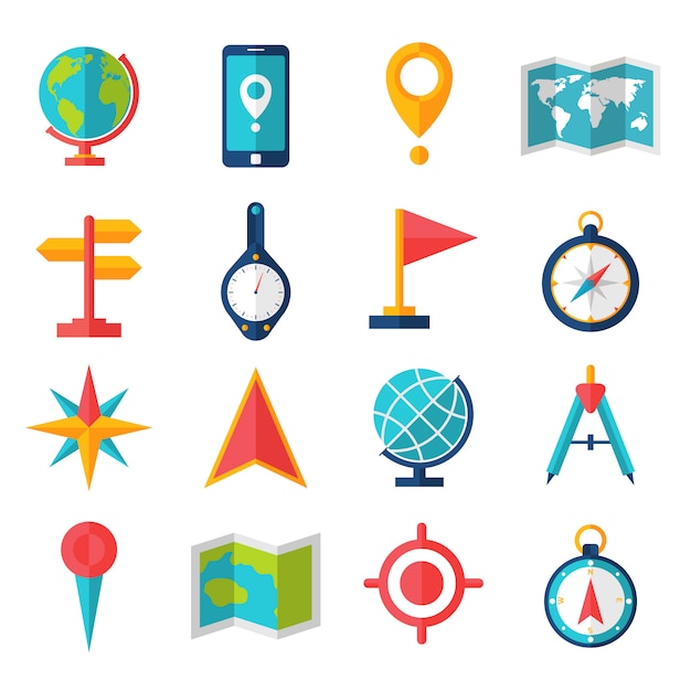 Cartografía plana icon set