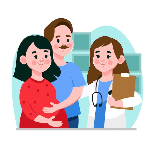 Cartoon dia internacional de la obstetricia y la embarazada illustration