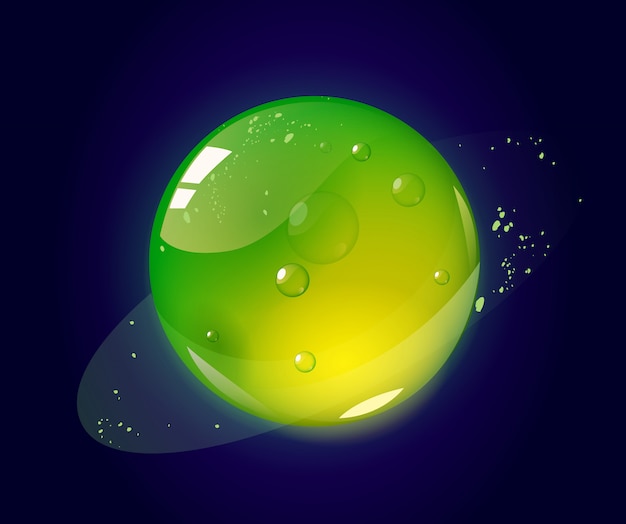 Vector gratuito cartoon green jelly planet en el espacio ultraterrestre