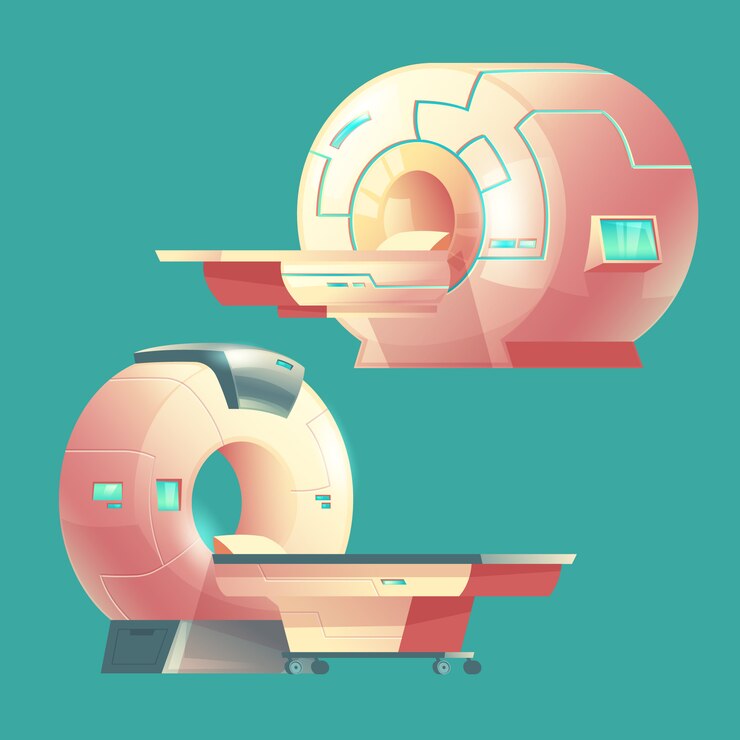 Vector gratuito cartoon mri escáner para tomografía, examen médico.