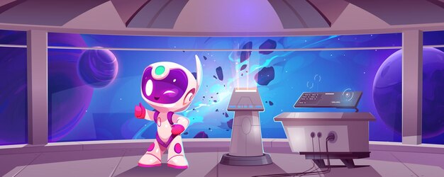 Cartoon vector astronauta en la cabina de la nave espacial