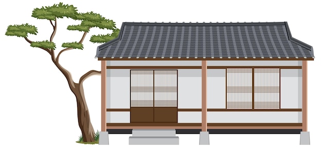 Casa antigua coreana sobre fondo blanco.