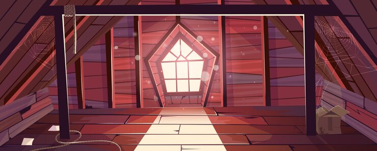 Vector gratuito casa ático interior vacío antiguo abuhardillado