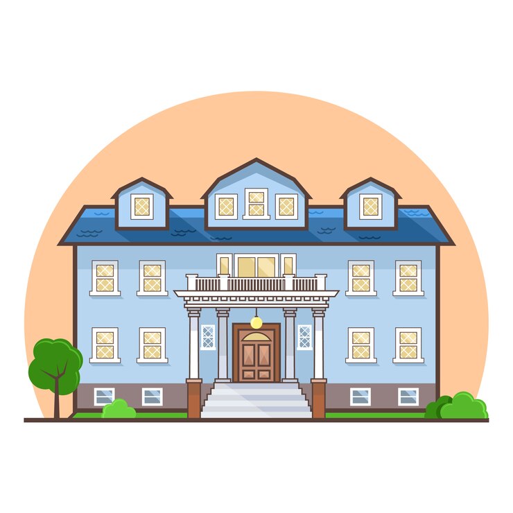 Vector gratuito casa azul con diseño plano
