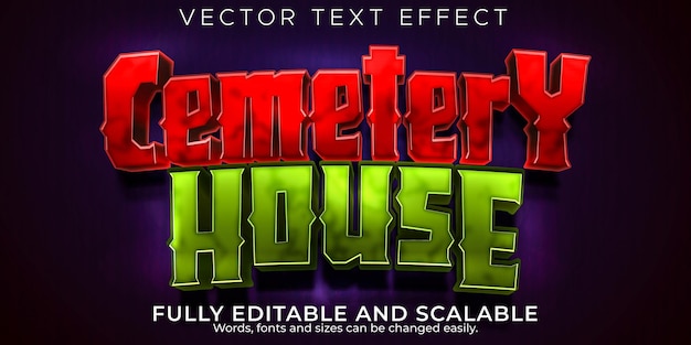 Casa del cementerio efecto de texto editable sangre y estilo de texto zombie