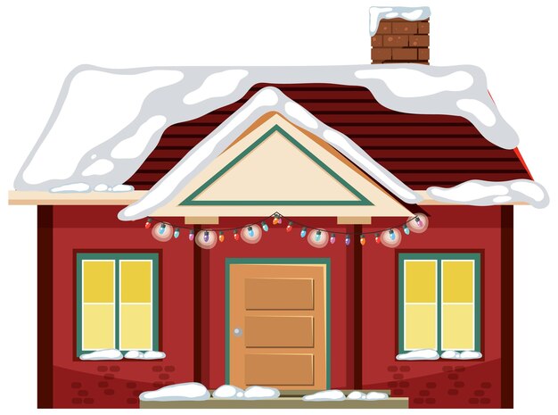 Casa cubierta de nieve con cadena de luces navideñas
