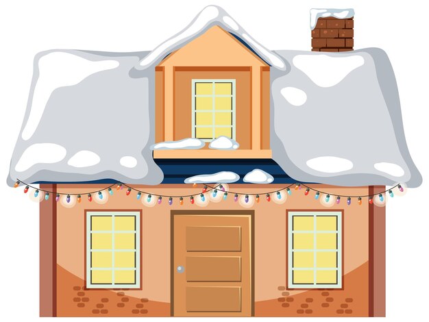 Casa cubierta de nieve con cadena de luces navideñas