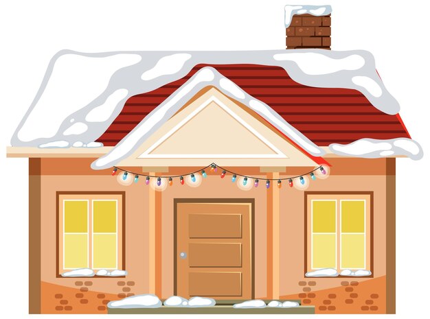 Casa cubierta de nieve con cadena de luces navideñas