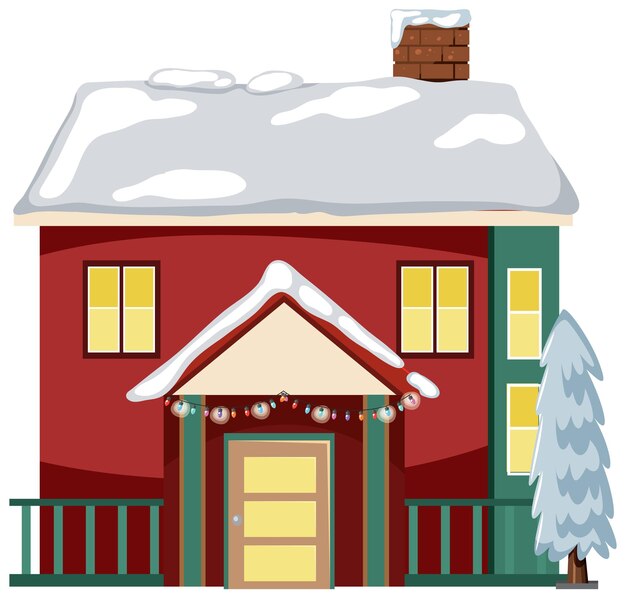 Casa cubierta de nieve con cadena de luces navideñas