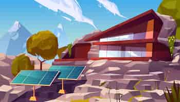 Vector gratuito casa ecológica de arquitectura orgánica con paneles solares