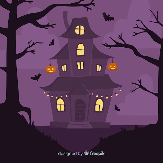 Vector gratuito casa encantada de halloween dibujada a mano