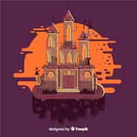 Vector gratuito casa encantada de halloween con diseño plano