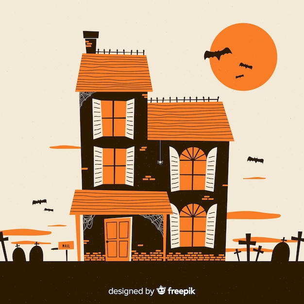 Vector gratuito casa encantada de halloween terrorífica dibujada a mano