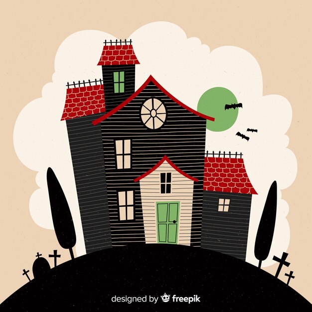 Vector gratuito casa encantada de halloween terrorífica dibujada a mano