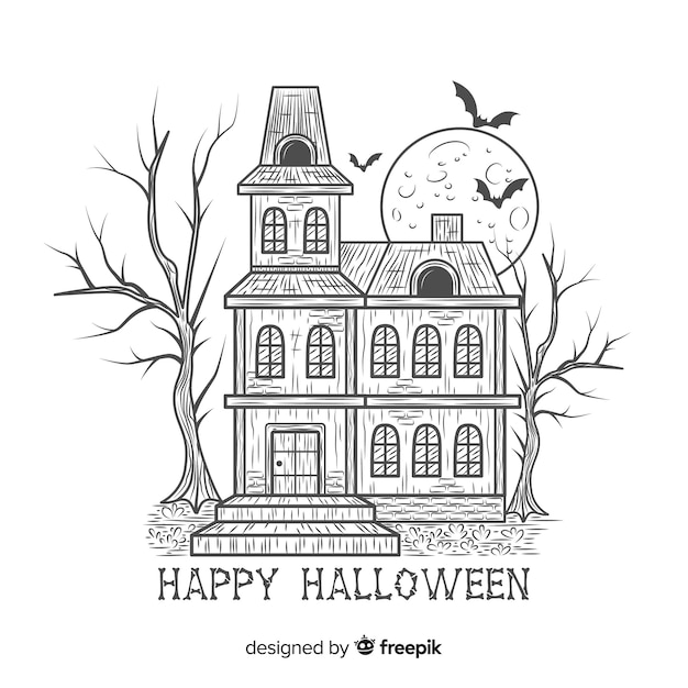Casa encantada de halloween terrorífica dibujada a mano
