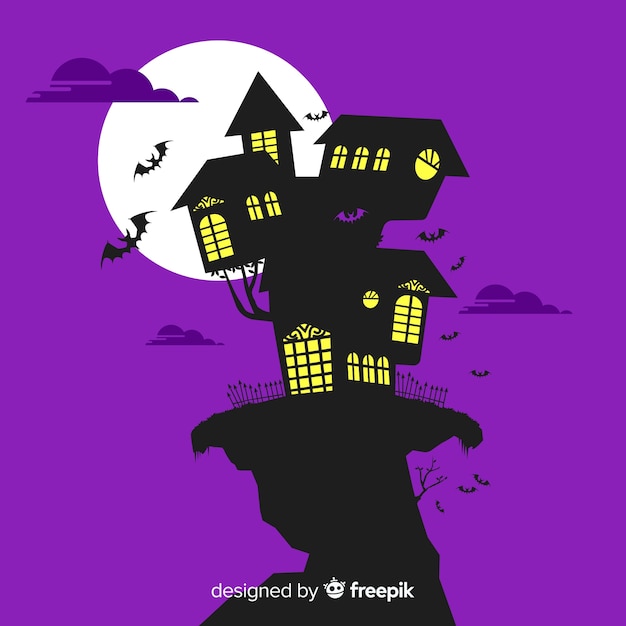 Vector gratuito casa encantada de halloween terrorífica con diseño plano