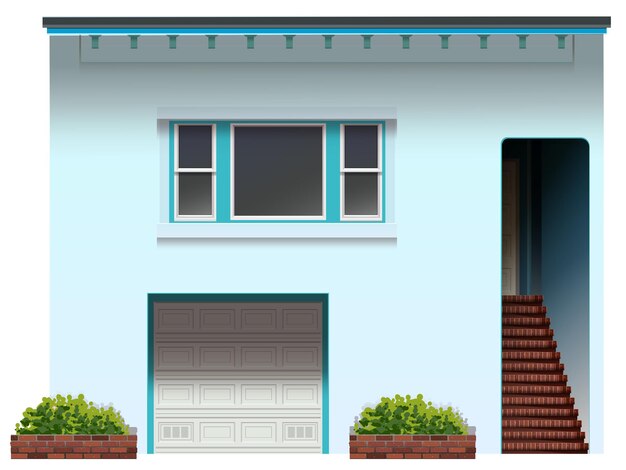 Una casa con una escalera y un garaje.