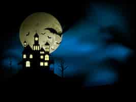 Vector gratuito casa espeluznante con un cielo nocturno inquietante y murciélagos