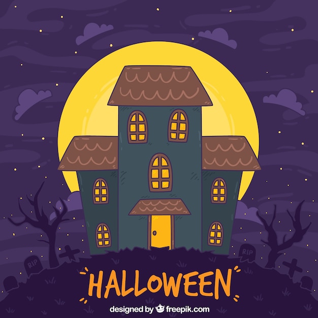 Vector gratuito casa de halloween dibujada a mano