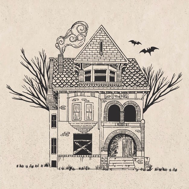Casa de halloween dibujada a mano
