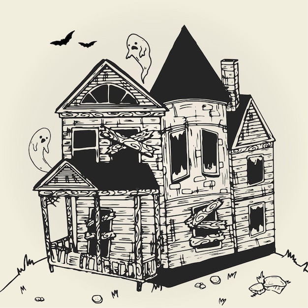 Vector gratuito casa de halloween dibujada