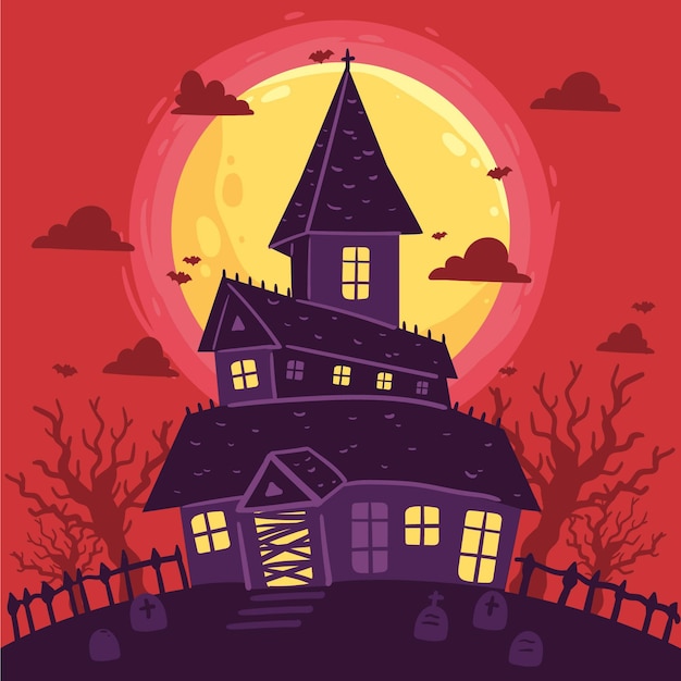 Vector gratuito casa de halloween de diseño dibujado a mano