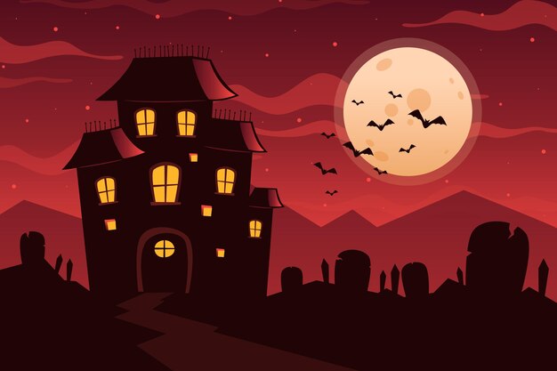 Vector gratuito casa de halloween de diseño plano