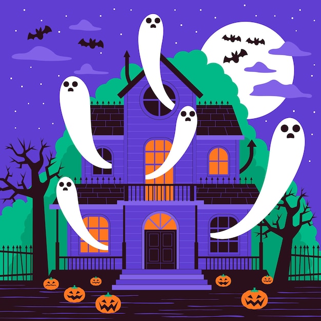 Casa de halloween espeluznante de diseño plano