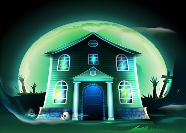 Vector gratuito casa de halloween espeluznante de diseño realista