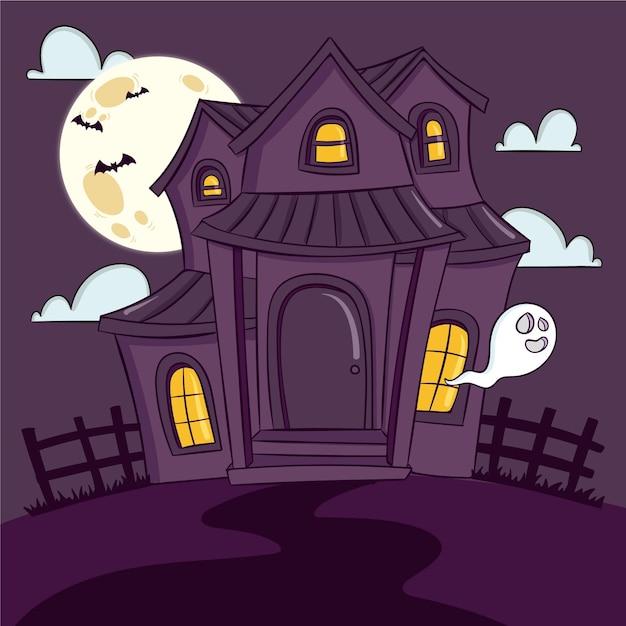 Vector gratuito casa de halloween de miedo dibujada a mano