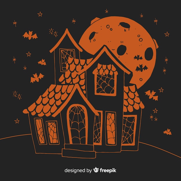 Vector gratuito casa halloween naranja y negra plana