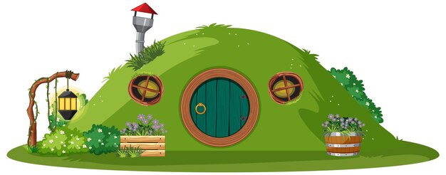 Casa hobbit aislada sobre fondo blanco