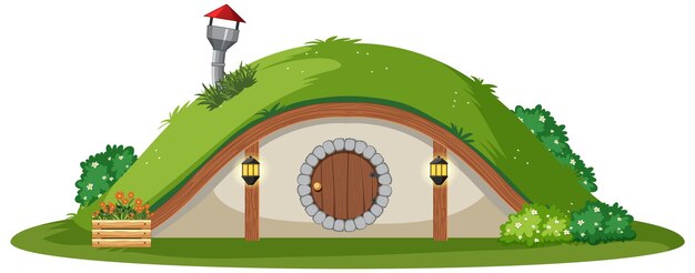 Casa hobbit aislada sobre fondo blanco