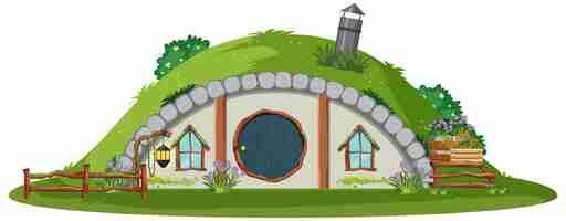 Vector gratuito casa hobbit aislada sobre fondo blanco