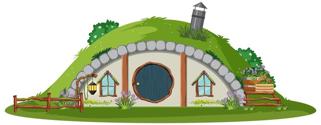 Casa hobbit aislada sobre fondo blanco