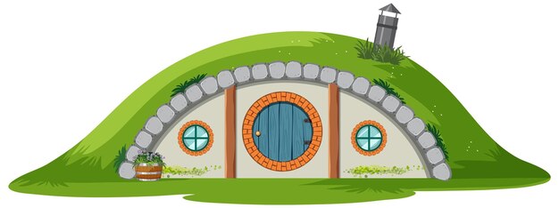 Casa hobbit aislada sobre fondo blanco
