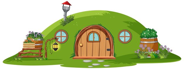 Casa hobbit aislada sobre fondo blanco