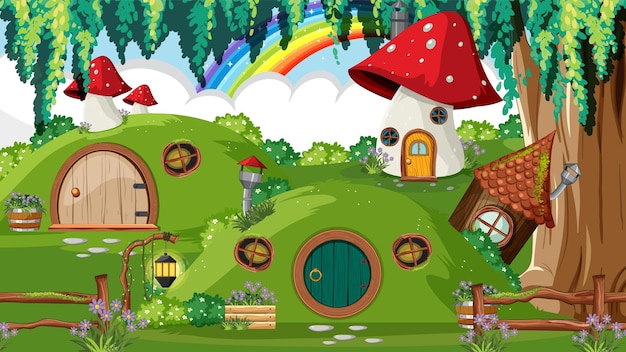 Vector gratuito casa hobbit en el bosque