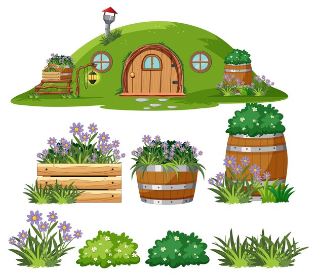 Casa hobbit con elemento vegetal al aire libre.