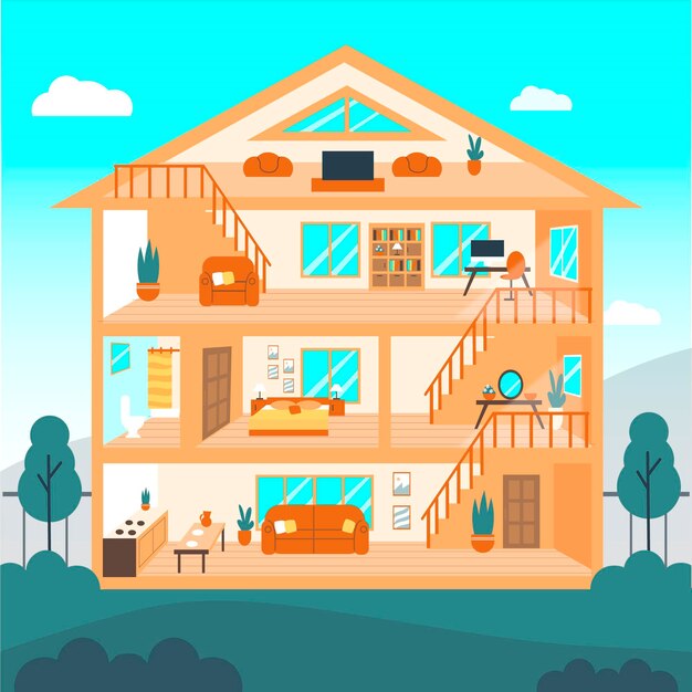 Casa ilustrada en corte transversal