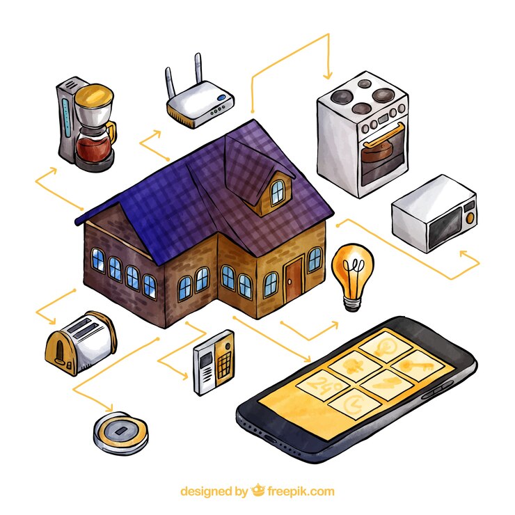 Vector gratuito casa inteligente con control de teléfono inteligente