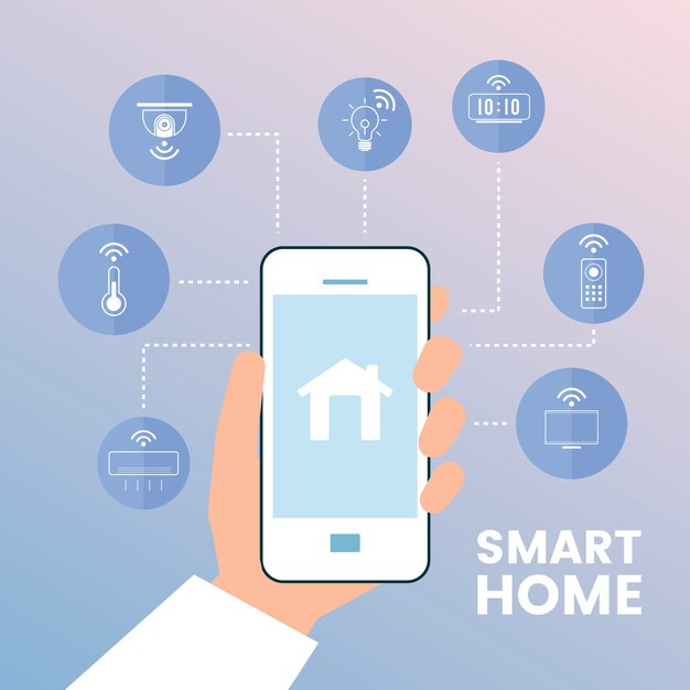 Casa inteligente controlada por teléfono infográfico vector