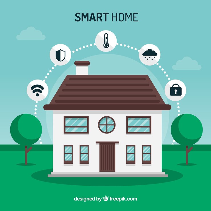 Vector gratuito casa inteligente con funciones en estilo plano