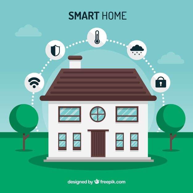 Casa inteligente con funciones en estilo plano