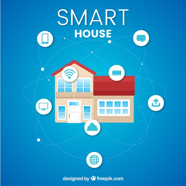 Casa inteligente con funciones en estilo plano
