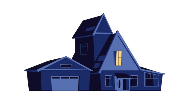 Vector gratuito casa por la noche, edificio con ventanas brillantes en la oscuridad, ilustración de dibujos animados
