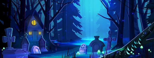 Casa de paisaje espeluznante de Halloween cerca del cementerio
