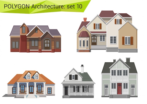 Casas de campo y suburbio y edificios de estilo poligonal.