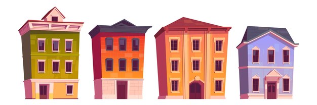 Casas de la ciudad, edificios antiguos para apartamentos, oficinas o tiendas en blanco